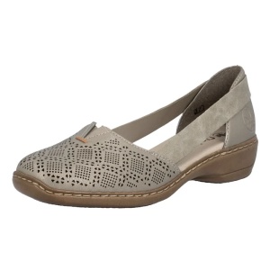 Pantofi dama bej casual piele naturala perforati cu talpa joasa Rieker 41351-90-Bej