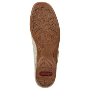 Pantofi dama bej casual piele naturala perforati cu talpa joasa Rieker 41399-60-Bej