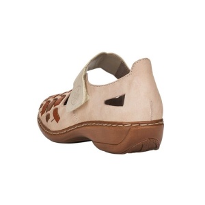 Pantofi dama bej casual piele naturala perforati cu talpa joasa Rieker 41369-61-Bej