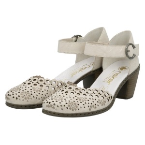 Pantofi dama bej casual piele naturala perforati cu toc Rieker 40902-60-Bej