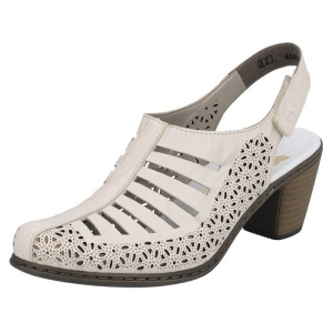 Pantofi dama bej casual piele naturala perforati cu toc Rieker 40959-60-Bej