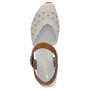 Pantofi dama bej casual piele naturala perforati cu toc Rieker 43703-60-Bej