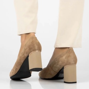 Pantofi dama bej eleganti piele intoarsa cu toc Filippo DP6176-24-BE-Bej