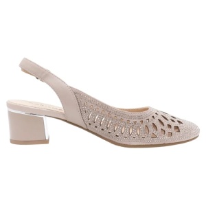 Pantofi dama bej eleganti piele intoarsa perforati cu toc Karisma JYJY40012C-03-I-Bej