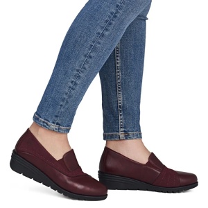 Pantofi dama bordo casual piele naturala cu platforma Rieker L5356-35-Bordo