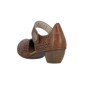 Pantofi dama maro casual piele naturala perforati cu toc Rieker 43753-22-Maro