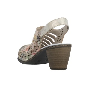 Pantofi dama multicolor casual piele naturala perforati cu toc Rieker 40959-90-Multicolor