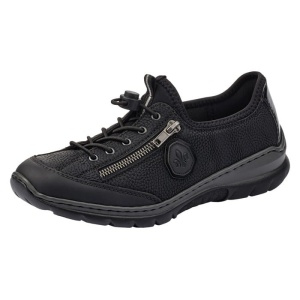 Pantofi dama negru casual piele ecologica cu talpa joasa Rieker L3263-00-Negru