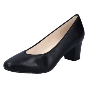 Pantofi dama negru casual piele ecologica cu toc Rieker 44650-01-Negru