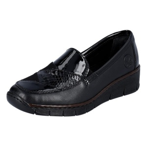 Pantofi dama negru casual piele naturala cu talpa joasa Rieker 53785-00-Negru