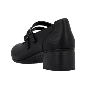 Pantofi dama negru casual piele naturala cu toc Rieker 41651-00-Negru