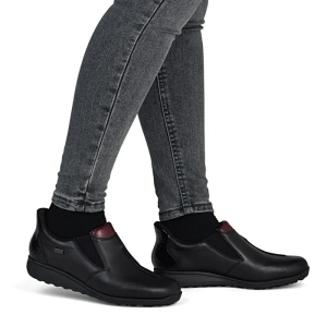 Pantofi dama negru casual piele naturala impermeabili cu talpa joasa Rieker 47253-00-Negru