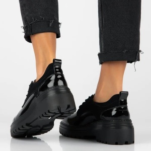 Pantofi dama negru casual piele naturala lacuita cu platforma Filippo DP6123-24-BK-Negru
