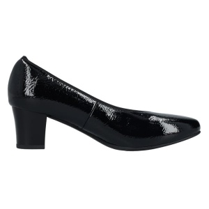 Pantofi dama negru elegant piele ecologica lacuita cu toc Rieker 44650-02-Negru