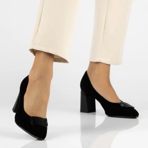 Pantofi dama negru eleganti piele intoarsa cu toc Filippo DP6176-24-BK-SU-Negru