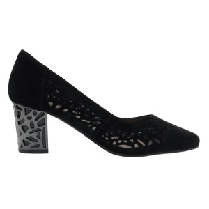 Pantofi dama negru eleganti piele intoarsa perforati cu toc Epica JIXQ675-X786-P8563BT-01-I-Negru