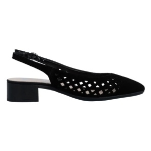 Pantofi dama negru eleganti piele intoarsa perforati cu toc Rieker 43457-00-Negru