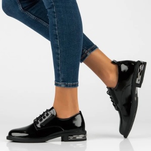 Pantofi dama negru eleganti piele naturala lacuita cu toc Filippo DP6189-24-BK-L-Negru