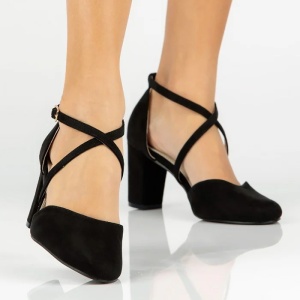 Pantofi dama negru eleganti textil cu toc barete incrucisate Filippo DS4627-23-BK-Negru