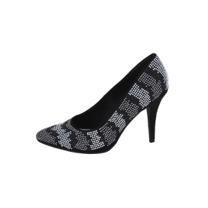 Pantofi dama negru eleganti textil decorati cu margele cu toc Marco Tozzi 2-22436-26-098-Negru