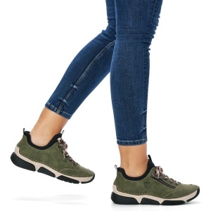 Pantofi dama verde casual piele ecologica cu talpa joasa Rieker 45973-54-Verde