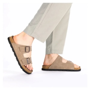 Papuci barbati bej casual piele intoarsa cu talpa groasa Rieker 21190-27-Bej