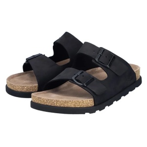 Papuci barbati negru casual piele naturala cu talpa groasa Rieker 21190-00-Negru