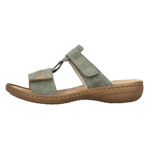 Papuci dama, verde, casual, piele ecologica, cu talpa joasa, Rieker 60881-52-Verde