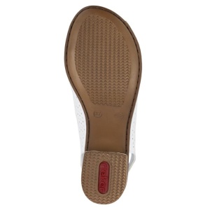 Sandale dama alb casual din piele ecologica perforata cu toc Rieker 64656-80-Alb