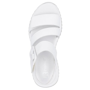 Sandale dama alb casual din piele naturala cu talpa groasa si inchidere velcro Rieker W2950-80-Alb