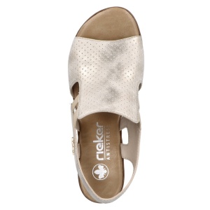 Sandale dama auriu elegante piele ecologica perforate cu toc Rieker 64665-60-Auriu