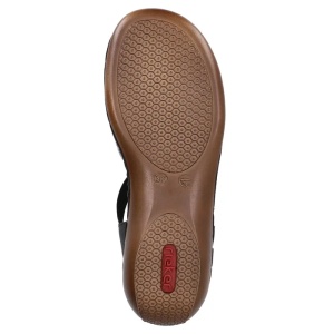 Sandale dama negru casual piele ecologica cu imprimeu sarpe cu talpa joasa Rieker 65918-92-Negru