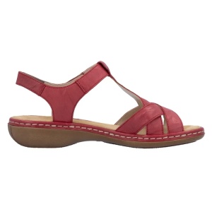Sandale dama rosu casual piele naturala cu talpa joasa Rieker 65919-33-Rosu