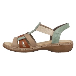 Sandale dama, verde, casual, piele ecologica, cu talpa joasa, Rieker 65918-52-Verde