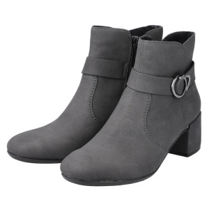 Botine dama gri casual piele ecologica cu toc Rieker 70289-45-Gri