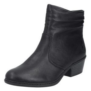 Botine dama negru casual piele ecologica cu toc Rieker 75556-00-Negru