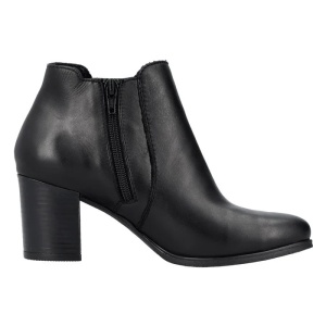 Botine dama negru casual piele naturala cu toc Rieker 50194-00-Negru
