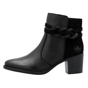 Botine dama, negru, casual, piele naturala, lant decorativ, cu toc, Rieker Y2066-00-Negru