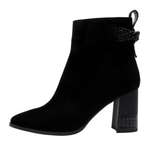 Botine dama, negru, elegante, piele intoarsa, aplicatii cu margele, cu toc, Epica K3K350050-01-I-Negru
