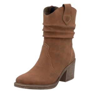 Cizme dama maro casual piele ecologica scurte cu toc Rieker Y1284-24-Maro