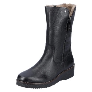 Cizme dama negru casual piele naturala imblanite scurte cu platforma Rieker Y4653-00-Negru
