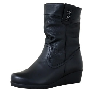 Cizme dama negru casual piele naturala imblanite scurte cu platforma Nicolis 151856-Negru