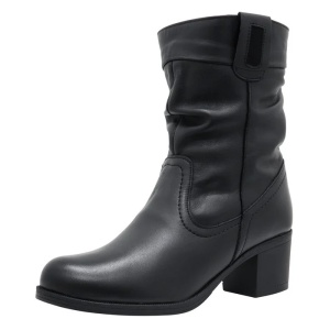 Cizme dama negru casual piele naturala imblanite scurte cu toc Nicolis 151810-Negru