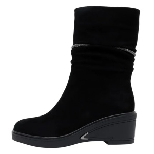 Cizme dama, negru, elegante, piele intoarsa, scurte, cu platforma, Epica JIJI50091-01-I-Negru