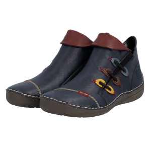 Ghete dama albastru casual piele ecologica cu talpa joasa Rieker 72581-14-Albastru
