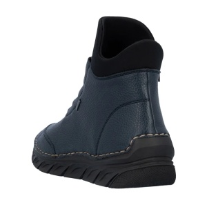 Ghete dama albastru casual piele ecologica imblanite cu talpa joasa Rieker 55069-14-Albastru