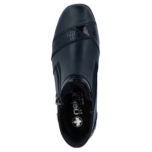 Ghete dama albastru casual piele naturala impermeabile imblanite cu talpa joasa Rieker 47254-14-Albastru