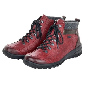 Ghete dama bordo casual piele ecologica impermeabile imblanite cu talpa joasa Rieker L7144-35-Bordo
