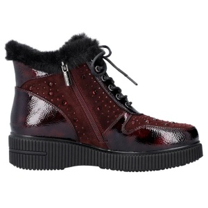 Ghete dama bordo casual piele naturala lacuita imblanite cu talpa joasa Rieker 93312-35-Bordo