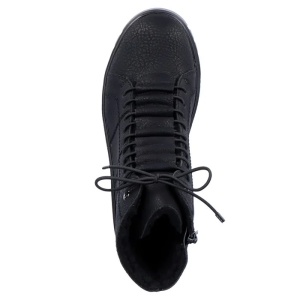 Ghete dama negru casual piele ecologica imblanite cu talpa joasa Rieker Y3420-00-Negru